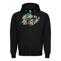 Black cowhide leopard turquoise patch Zipper Hoodie - AdoDesignShop