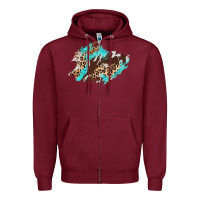 Burgundy cowhide leopard turquoise patch Zipper Hoodie - AdoDesignShop