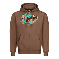 Chestnut cowhide leopard turquoise patch Zipper Hoodie - AdoDesignShop