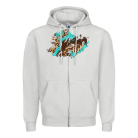 Dove Grey cowhide leopard turquoise patch Zipper Hoodie - AdoDesignShop