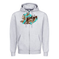 Heather Grey cowhide leopard turquoise patch Zipper Hoodie - AdoDesignShop