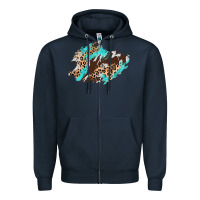 Navy cowhide leopard turquoise patch Zipper Hoodie - AdoDesignShop