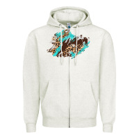 Oatmeal Heather cowhide leopard turquoise patch Zipper Hoodie - AdoDesignShop