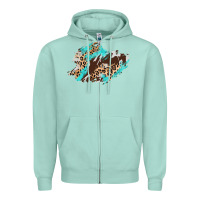 Seafoam cowhide leopard turquoise patch Zipper Hoodie - AdoDesignShop