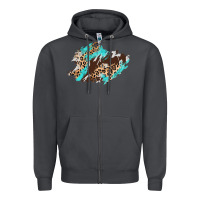 Smoke cowhide leopard turquoise patch Zipper Hoodie - AdoDesignShop