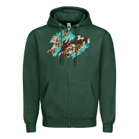 Cowhide Leopard Turquoise Patch Zipper Hoodie | Teevron