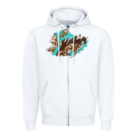White cowhide leopard turquoise patch Zipper Hoodie - AdoDesignShop