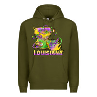 Army Green louisiana mardi gras state map Premium Hoodie - LillyAllenDesigns