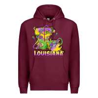 Burgundy louisiana mardi gras state map Premium Hoodie - LillyAllenDesigns