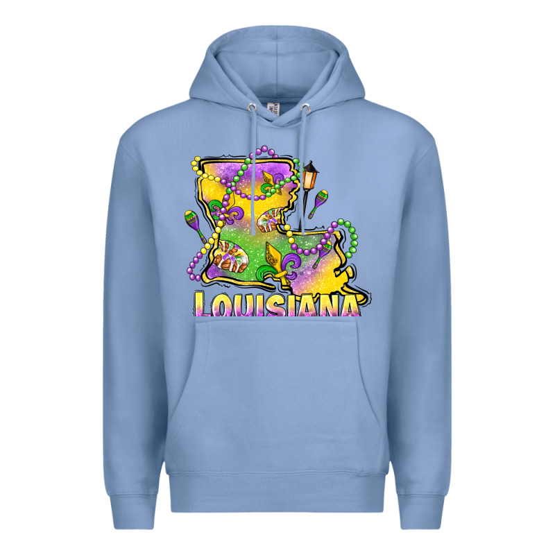 Louisiana Mardi Gras State Map Premium Hoodie by LillyAllenDesigns | Teevron