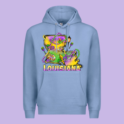 Louisiana Mardi Gras State Map Premium Hoodie Designed By Lillyallendesigns