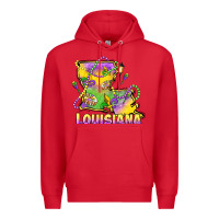 Red louisiana mardi gras state map Premium Hoodie - LillyAllenDesigns