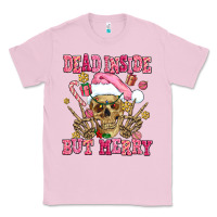 Bubblegum Pink dead inside but merry  pink christmas skeleton Classic Tee - AdoDesignShop