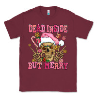 Burgundy dead inside but merry  pink christmas skeleton Classic Tee - AdoDesignShop
