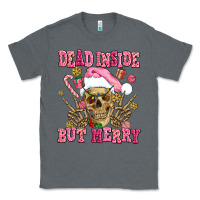 Charcoal Heather dead inside but merry  pink christmas skeleton Classic Tee - AdoDesignShop