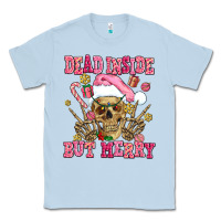 Dusty Blue dead inside but merry  pink christmas skeleton Classic Tee - AdoDesignShop