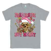 Heather Grey dead inside but merry  pink christmas skeleton Classic Tee - AdoDesignShop