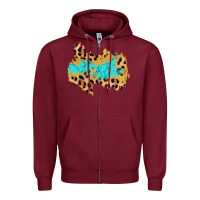 Burgundy glitter leopard turquoise patch Zipper Hoodie - AdoDesignShop