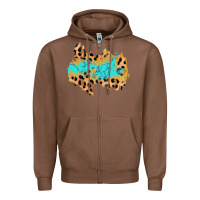 Chestnut glitter leopard turquoise patch Zipper Hoodie - AdoDesignShop