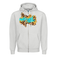 Dove Grey glitter leopard turquoise patch Zipper Hoodie - AdoDesignShop