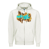 Oatmeal Heather glitter leopard turquoise patch Zipper Hoodie - AdoDesignShop