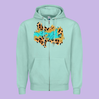 Glitter Leopard Turquoise Patch Zipper Hoodie Designed By Adodesignshop