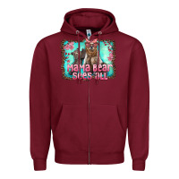 Burgundy mama bear sees all Zipper Hoodie - Artiststas