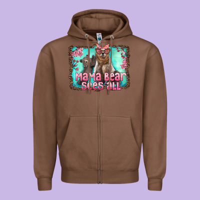 Mama Bear Sees All Zipper Hoodie Designed By Artiststas