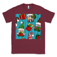 Burgundy christmas gnomes and gift box seamless pattern Classic Tee - BundleAndBundleShop