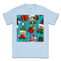 Dusty Blue christmas gnomes and gift box seamless pattern Classic Tee - BundleAndBundleShop