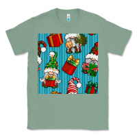Sage christmas gnomes and gift box seamless pattern Classic Tee - BundleAndBundleShop