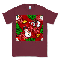 Burgundy christmas snowman and trees seamless pattern Classic Tee - BundleAndBundleShop