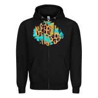Black glitter leopard turquoise patch Zipper Hoodie - AdoDesignShop
