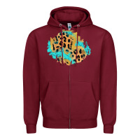 Burgundy glitter leopard turquoise patch Zipper Hoodie - AdoDesignShop