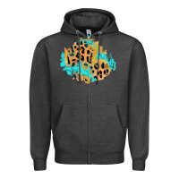 Charcoal Heather glitter leopard turquoise patch Zipper Hoodie - AdoDesignShop