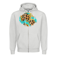 Dove Grey glitter leopard turquoise patch Zipper Hoodie - AdoDesignShop