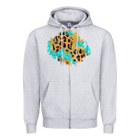 Heather Grey glitter leopard turquoise patch Zipper Hoodie - AdoDesignShop