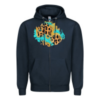 Navy glitter leopard turquoise patch Zipper Hoodie - AdoDesignShop