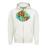 Oatmeal Heather glitter leopard turquoise patch Zipper Hoodie - AdoDesignShop