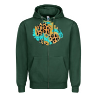 Sports Green glitter leopard turquoise patch Zipper Hoodie - AdoDesignShop