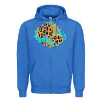 Glitter Leopard Turquoise Patch Zipper Hoodie | Teevron