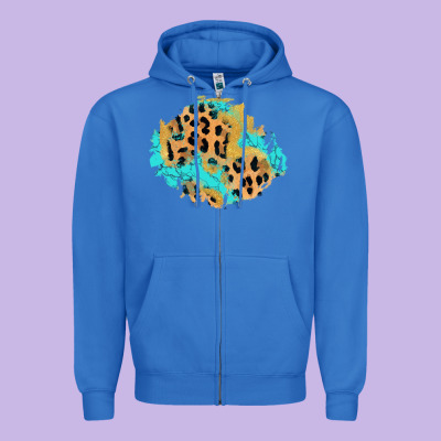 Glitter Leopard Turquoise Patch Zipper Hoodie Designed By Adodesignshop