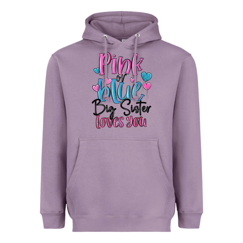 Pink Or Blue Big Sister Loves You Heavyweight Hoodie by MaliasSmallBusiness | Teevron