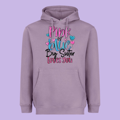 Pink Or Blue Big Sister Loves You Heavyweight Hoodie Designed By Maliassmallbusiness