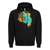 Black glitter leopard turquoise patch Zipper Hoodie - AdoDesignShop