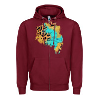 Burgundy glitter leopard turquoise patch Zipper Hoodie - AdoDesignShop