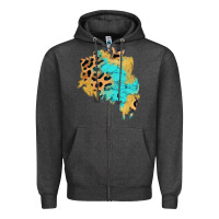 Charcoal Heather glitter leopard turquoise patch Zipper Hoodie - AdoDesignShop