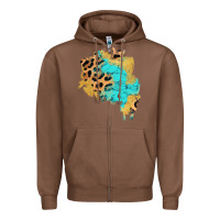 Chestnut glitter leopard turquoise patch Zipper Hoodie - AdoDesignShop