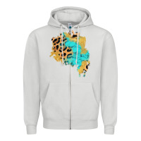 Dove Grey glitter leopard turquoise patch Zipper Hoodie - AdoDesignShop