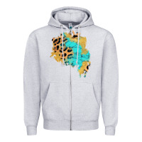 Heather Grey glitter leopard turquoise patch Zipper Hoodie - AdoDesignShop